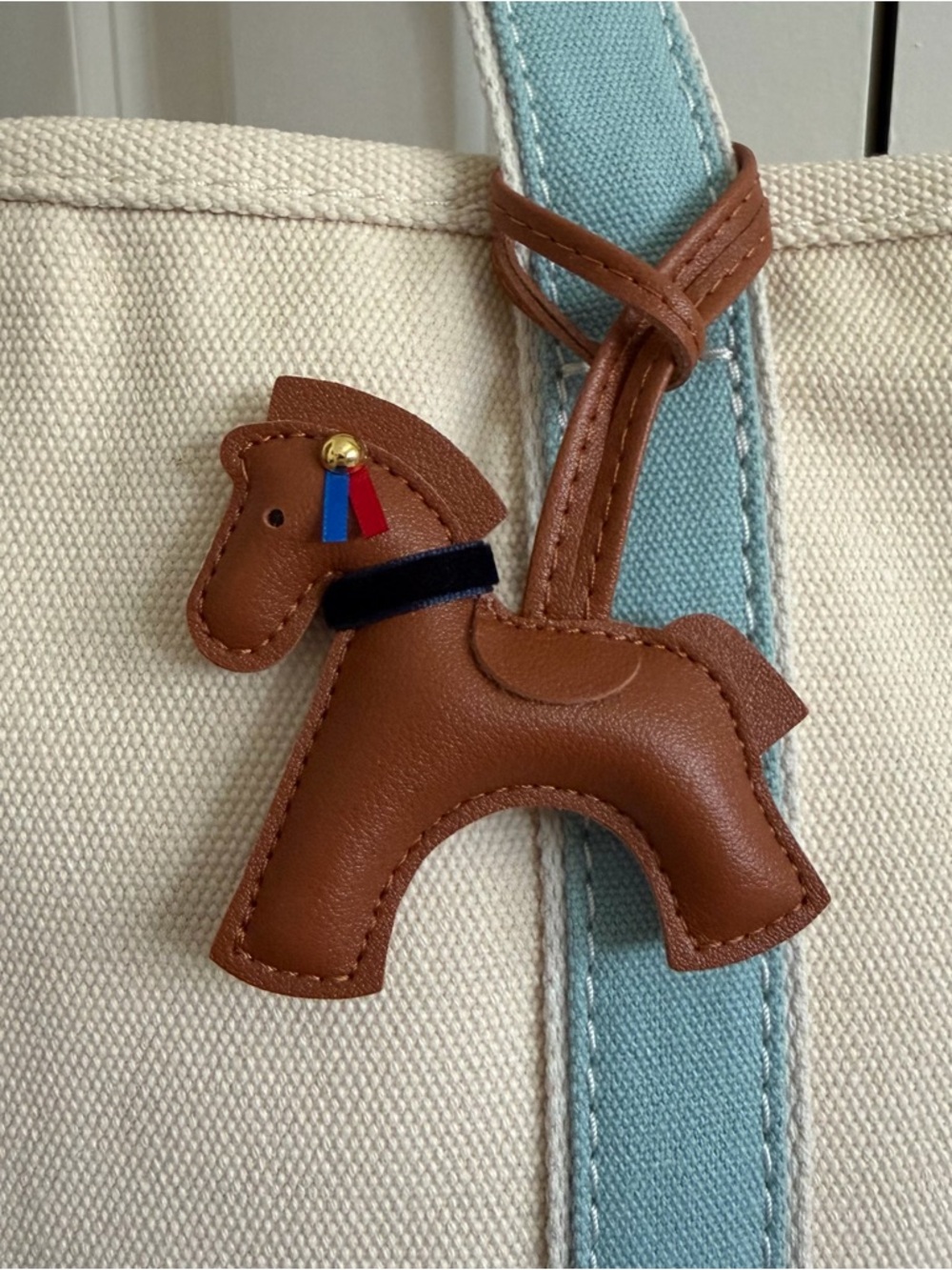 Saddle Brown Faux Leather Horse Bag Charm Keychain - Women Accessories